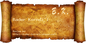 Bader Kornél névjegykártya